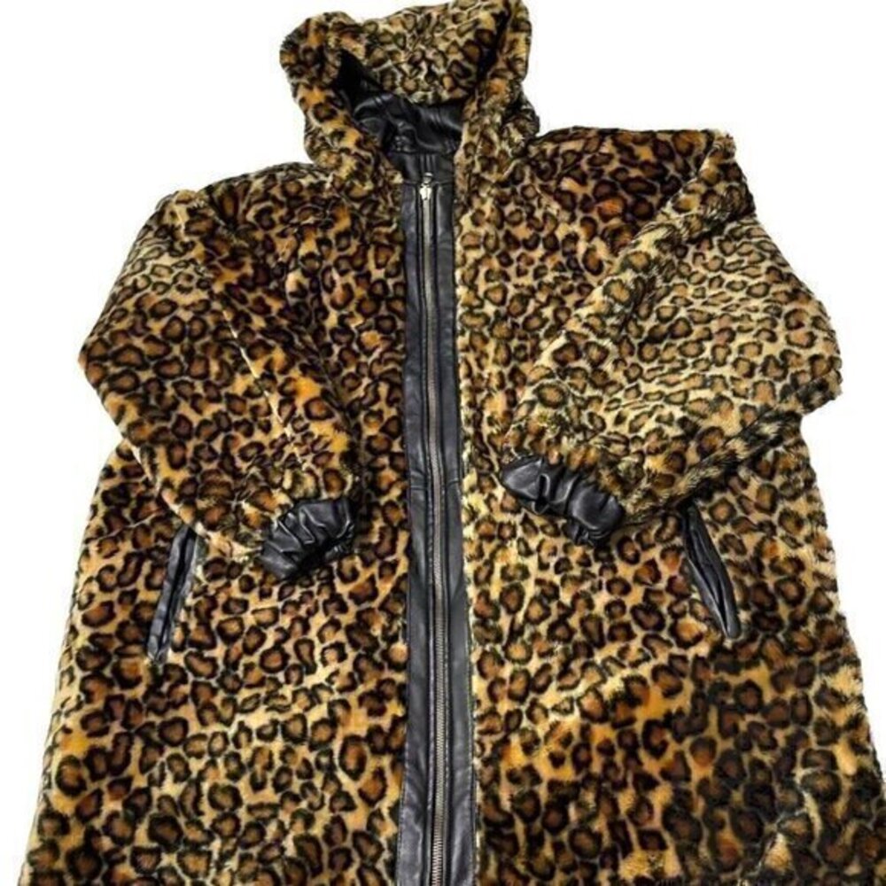 Vintage Marc Mattis Women’s Black Leather Jacket Double-Side Leopard Print Sz M